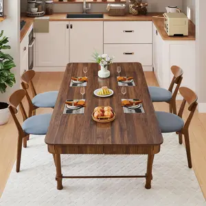 Giratree 78" Fluted Kitchen Dining Table for 6 8 10, Large Rectangular Kitchen Table with Drawers, Modern Farmhouse Long Dinner Table Dining Room Tables with Solid Wood Legs for Home Living Room