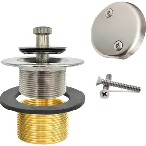 Brushed Nickel Bathtub Drain Kit - Lift and Turn - Universal Fit /8" and 1-1/2" Tub Drain Replacement Kit