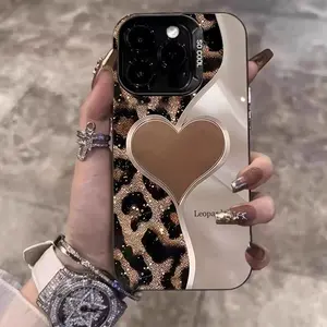 Leopard Heart Patchwork Hard Case Protection Phone Cover Accessories, Compatible with iPhone 17 Pro Max, 17 Air, iPhone 16-11 Pro Max, X, XR, XS Max, 7, 8 Plus, Se
