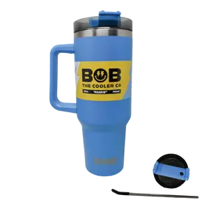 BOB THE COOLER CO - 40oz "Roadie" Heavy Duty Double Wall Insulated Tumbler with Straw and Handle, Stainless Steel, Great for Travel, Beach, & More