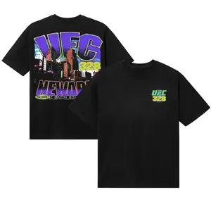 Mens Black UFC 328 Neon Skyline T-Shirt, Official Event Apparel, Premium Cotton Tee, Stylish MMA Streetwear For Fans And Athletes