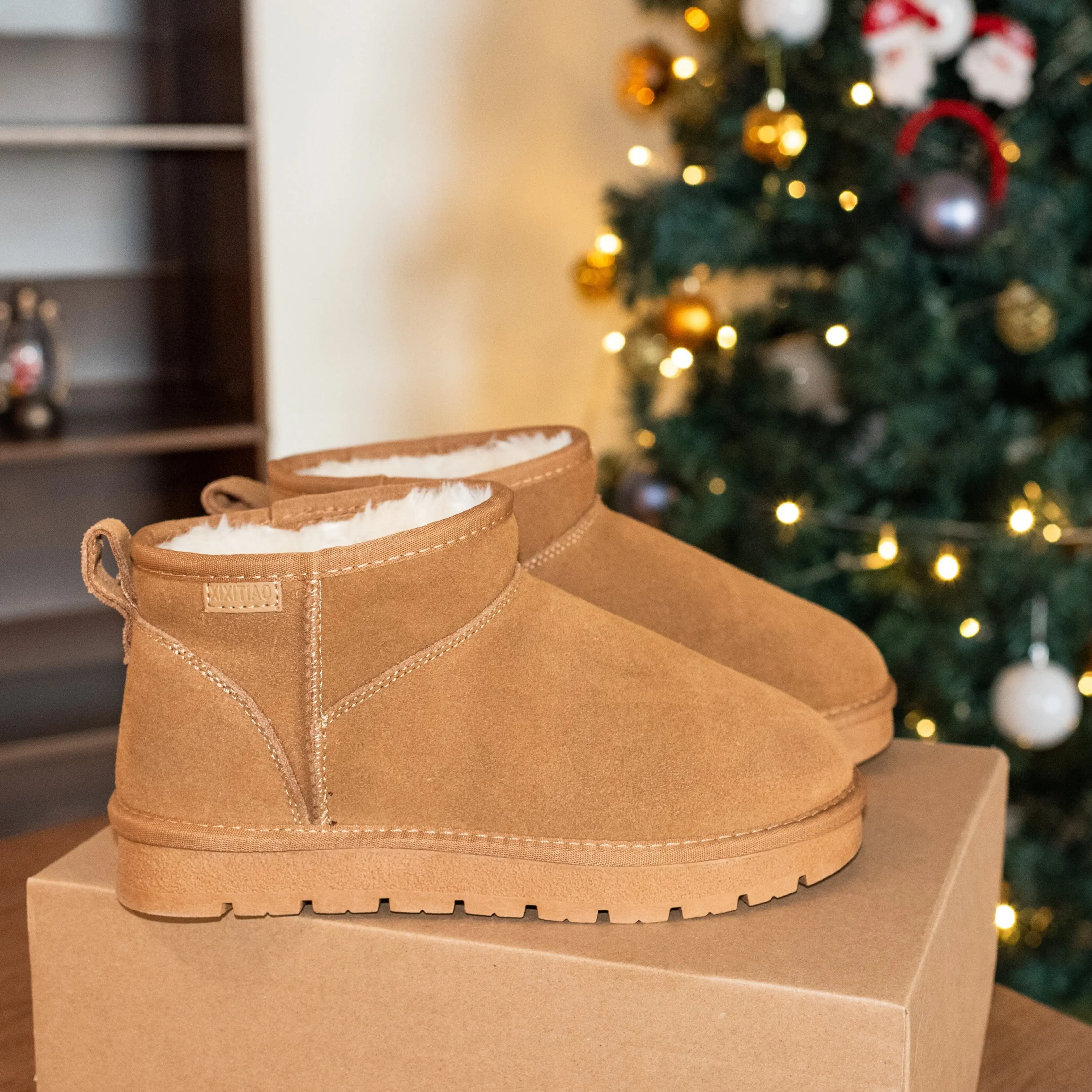 XIXITIAO Snow Boots Women Men Suede Faux Fur Comfort Ankle Boots Slip-on Slippers Winter Fall Waterproof Platform Boots Short