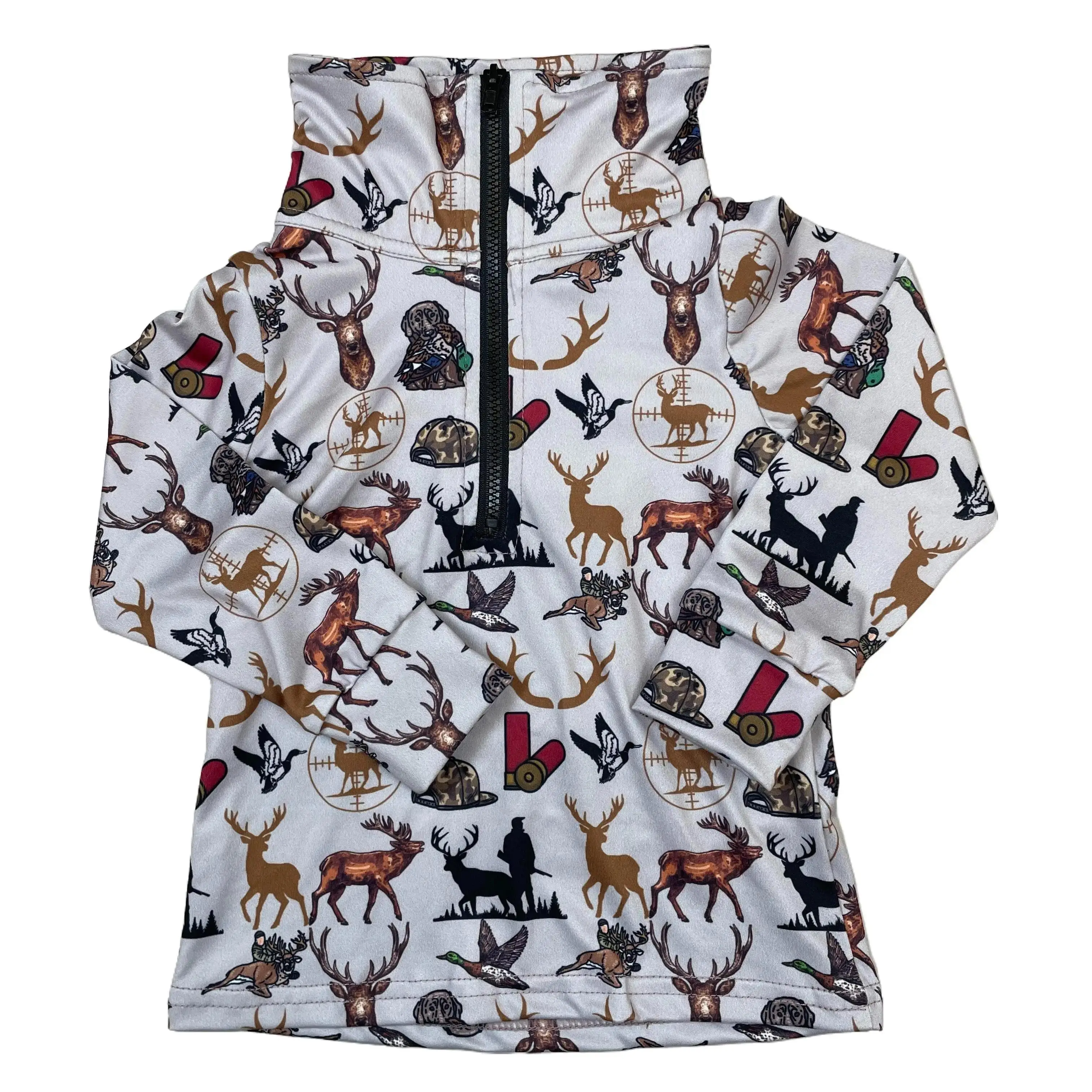 Kids Hunting Clothing Deer Dog Boy Camo Pollover Half Zip Shirt