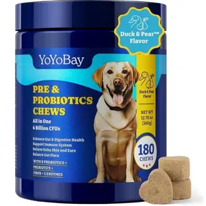 Probiotics for Dogs - Dog Probiotics Supplement for Digestive Health, Yeast, Itchy Skin, Gut Health, Immune & Skin - 6 Billion CFUs, 180 Soft Chews, Duck & Pear Flavor - with Prebiotics & Digestive Enzymes
