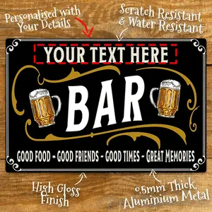 1pc 12x8 inch Aluminum 2D Flat decorations halloween and christmas Gift Wall Decor Custom 8X12" Metal Bar Sign- Personalized Name for Home, for Man Cave, Garage, Pub Decor- Rustic