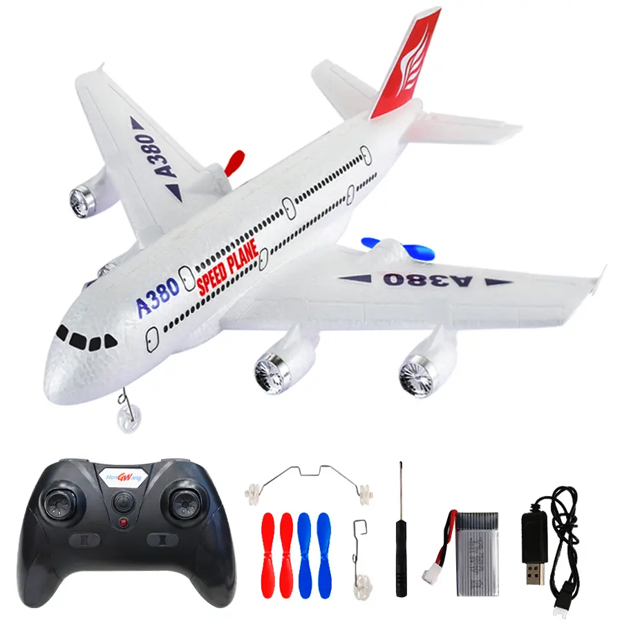 Remote Control Aircraft, Airbus A380 Durable eppfom Toy Airplane with Plastic Parts, 3-Channel Design, LED Lights, Night Version, Airplane Gift for Kids Over 3 Years Old, Airplane Gift For Kid