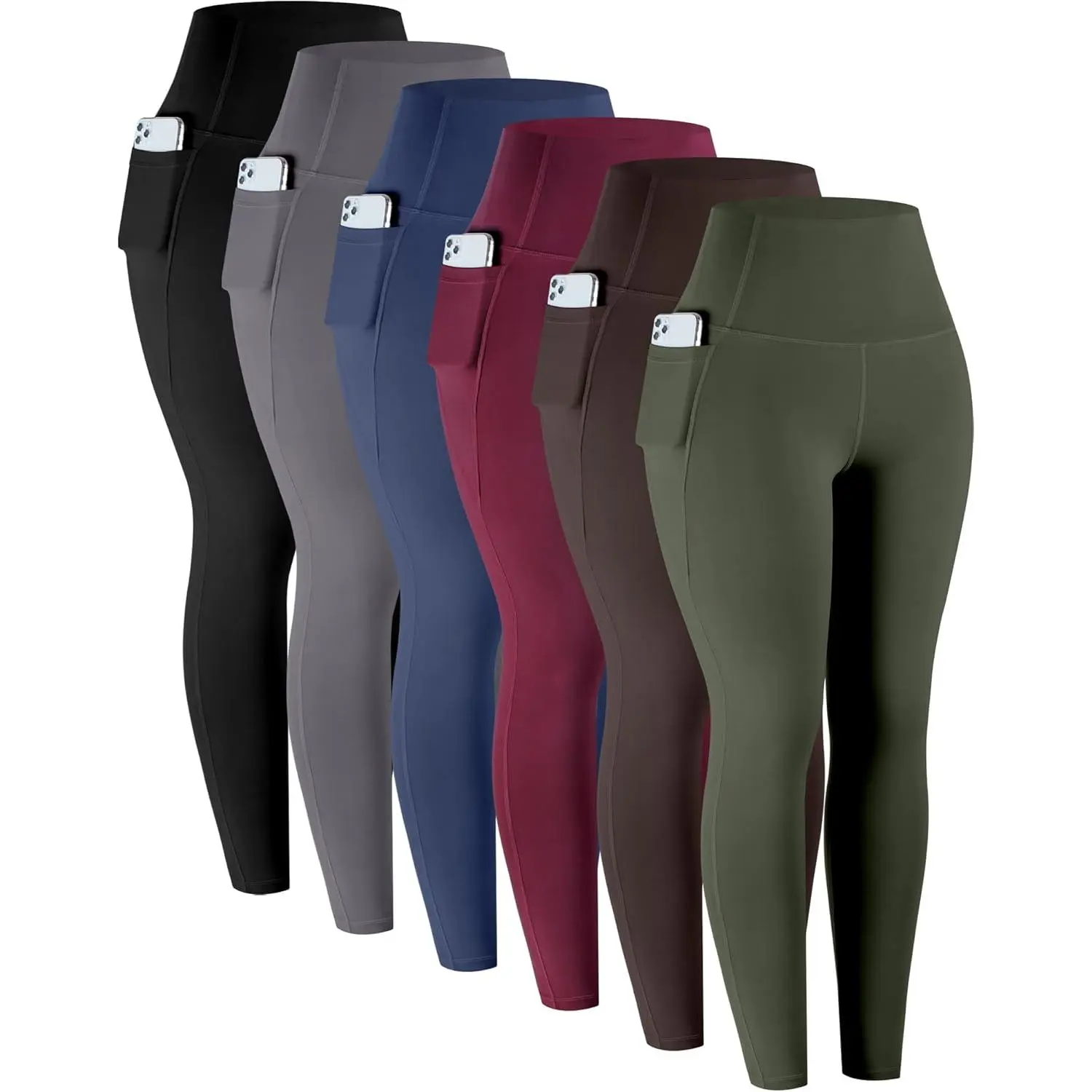 Women's 6-Pack High Waisted Leggings with Pockets - Soft 4-Way Stretch Tummy Control Pants for Athletes, Breathable Elastic Activewear Finds (Leggings Women for Yoga, Workout)
