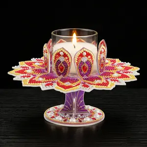 5D Diamond Painting Rotating Candlestick Holder, 8 Petal Floral Stand, DIY Embroidery Art Kit, Acrylic Scented Rack, Home Wedding Festival Decor Gift, Diamond Painting Kits