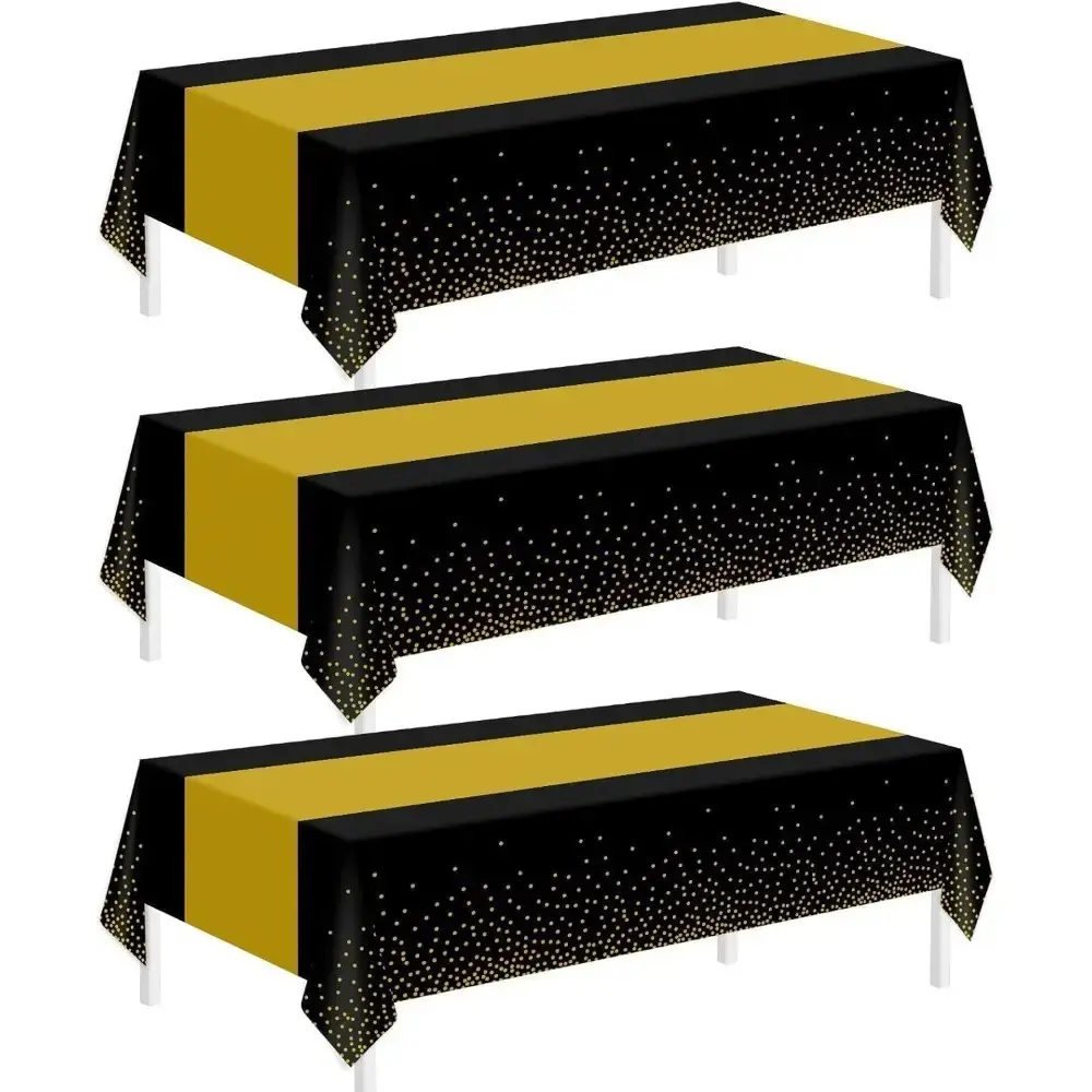 3 Pack Graduation Tablecloth,Graduation Party Decorations 2025,Black and Gold Tablecloths For Rectangle Tables,54"x108" Disposable Plastic Table Cloth For Grad Party,Birthday,Wedding