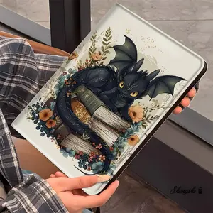 Cute Dragon and Books iPad Book-style Case Tablet Protective Cover Casing for iPad Pro 2022 2021 2020 2019, iPad Air 3 2 1, iPad Mini 5 4 3 2 1, All-round Drop Protection with Stylus Slot, Ideal for Office, School, Home and Gifting, Tablet Accessories