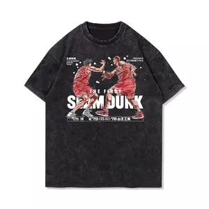 valentine shirts Japanese SLAM DUNK Liuchuan Maple Sakuragi Flower Road Century High Five Washed Old Retro Cotton Short Sleeve T Fashion