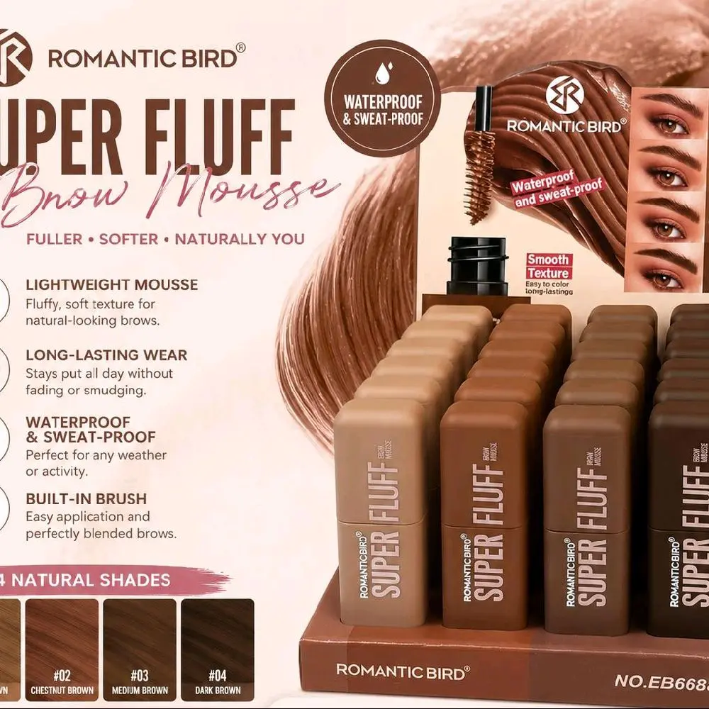 Romantic Bird Super Fluff Brow Mousse - Volumizing Eyebrow Gel with Built-In Brush, Cosmetic, Daily, Eyebrow Makeup Products, Brow Styling