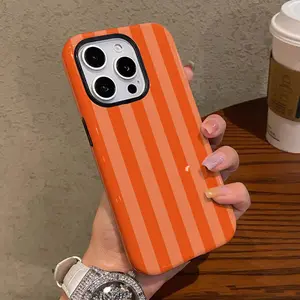 2D Printing Fashionable Orange And Yellow Striped Phone Case for Iphone 17 16 Pro Max, 15 Pro, 13, 11, 12, XS, 8 Plus, And 7, Glossy 2-In-1 Design.