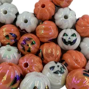 15mm Orange and White UV Pumpkin Bead 30pcs Halloween Mix for Beaded Pens beads Beading Making Diy Jewelry Making Bangle Charms