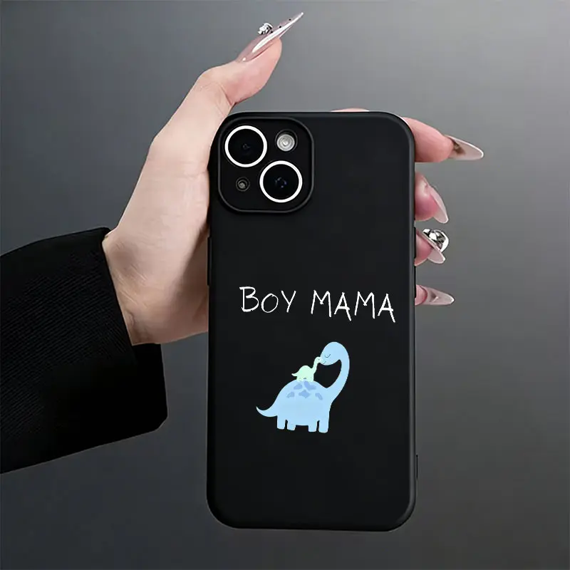 Blue Dinosaur Boy Mama Phone Case， Cute Minimalist Style for iPhone 17 16 15 14 13 12 11 Plus Pro Max， Mother's Day Gift.
