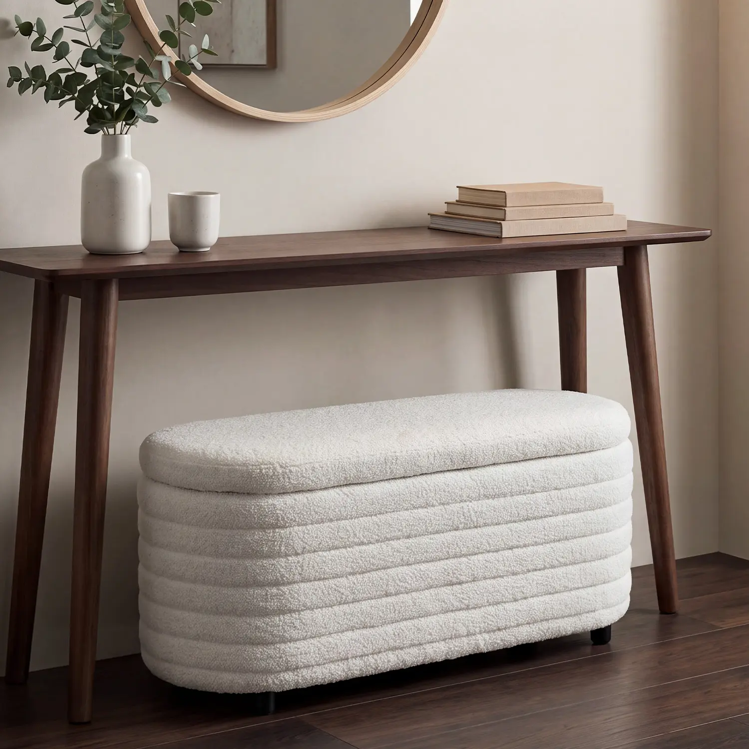 CHAIRUS 45" Tufted Curves Teddy Fabric Upholstered Storage Ottoman Bench - Foot Rest Stool with Safety Hinge, Rubber Pads for Floor Protection, Quick Setup for Bedroom, Entryway, Indoor Furniture