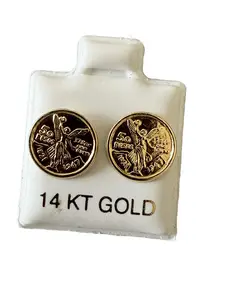14 Karat Gold Centenario Miniature Coin Motif Ethnic Stud Earrings - 9mm Decorative Fashion Jewelry for Girls, Adults, Note: Choking Hazard Small Parts
