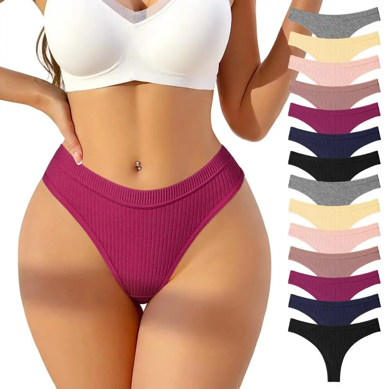 Women’s Seamless Cotton Thongs - 7/14-Pack Mixed Color Basic Lady Panties, Low Waist Tagless Underwear with Invisible Laser-Cut, Edge Reinforcement, Stretchy, Breathable, Soft, Quick-Dry Fabric for Daily, Beach Use, Minimalist Sexy Fit