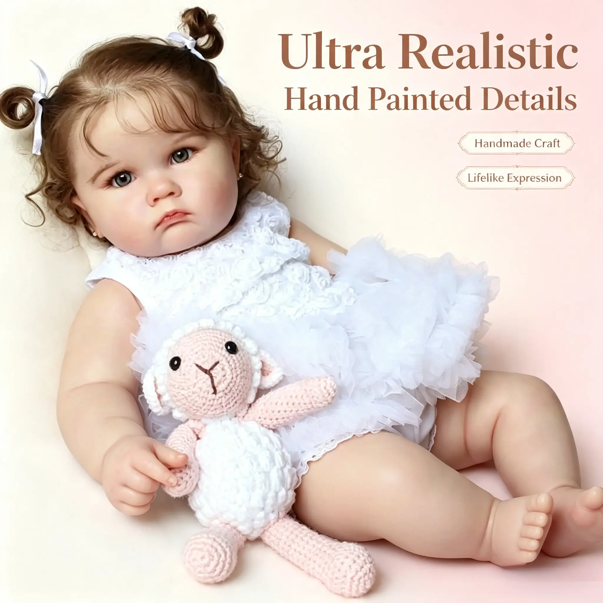 24 Inch(60cm) Realistic Chubby Reborn Toddler Doll, Soft Full Vinyl Body, 3D Painted Skin With Visible Veins, Lifelike Baby Doll, Collectible Gift For Girls (Sheep Not Included)
