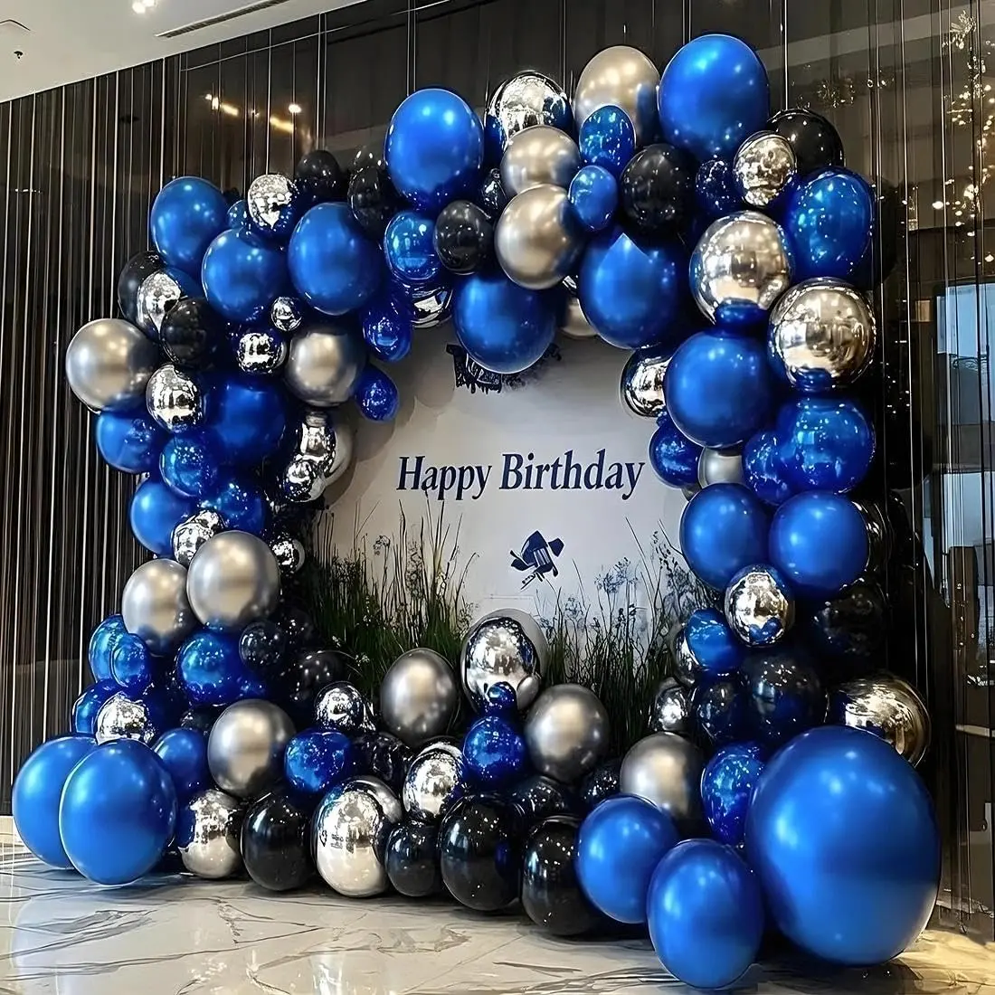 Black Blue Balloon Garland, Double Stuffed Navy Royal Blue Black Metallic  Foil Balloon Arch Kit for Birthday Graduation  Shower Anniversary Graduation Father's Day Party Decorations