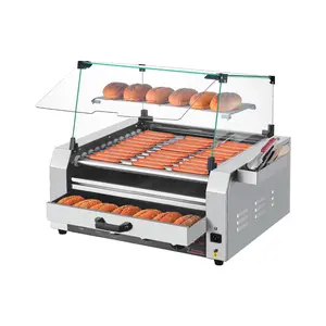 VEVOR 30-Hot Dog 11-Roller Electric Rotating Grill Cooker Machine with Bun Warmer Cover, 1950W Commercial Sausage & Meatball Grill for Summer Use