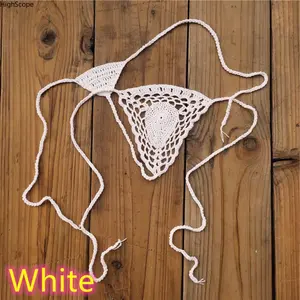 Women's Cotton Crochet Hollow Triangle Bikini, Lace-Up Sports Swimwear