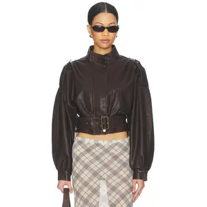LIONESS Gigi Leather Jacket in Chocolate