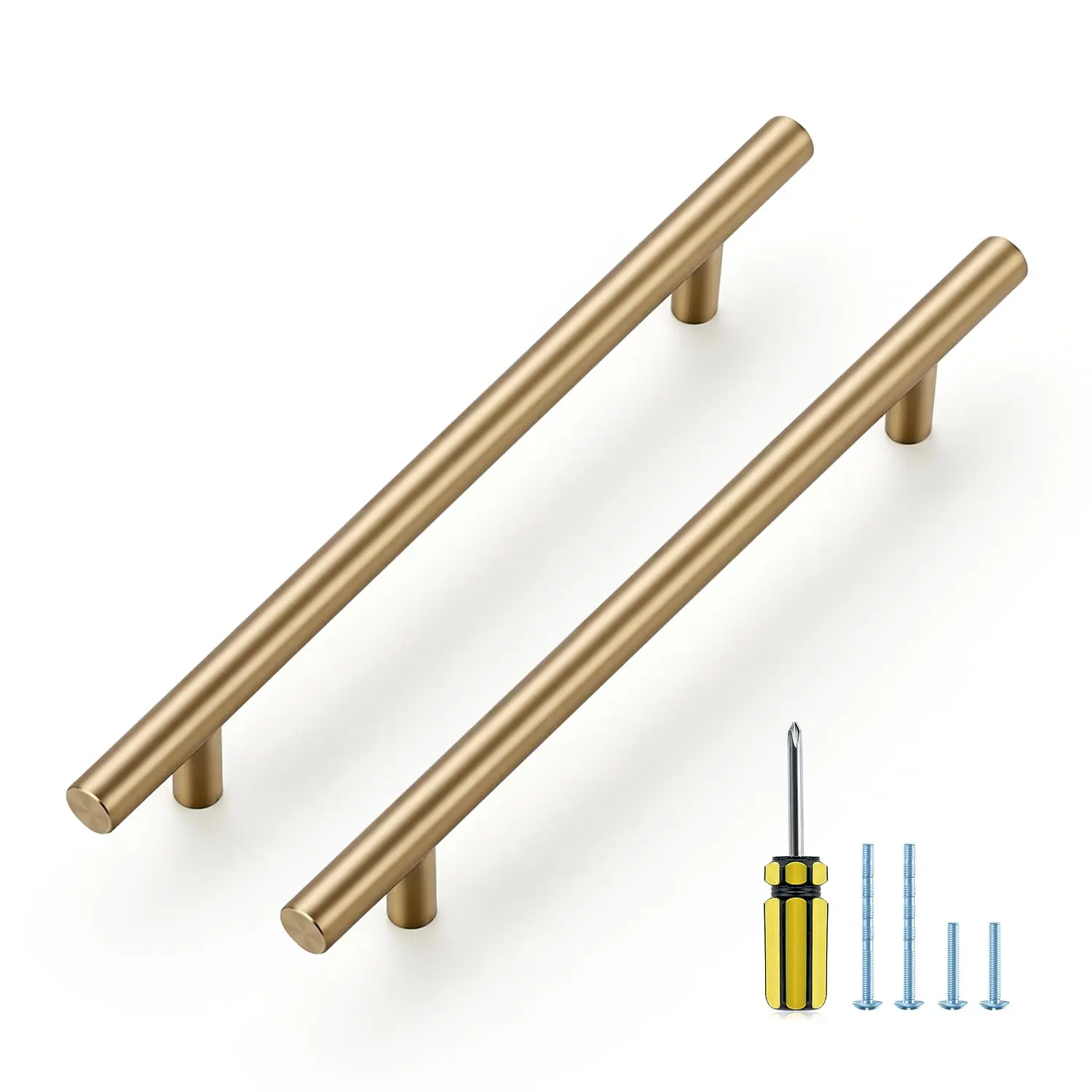 Ravinte Modern Stainless Steel Kitchen Cabinet Door Handles - Champagne Bronze, 6-1/4" Holes, 8-13/16-Inch Overall Length Round Drawer Pulls with Smooth Surfaces and Screwdriver