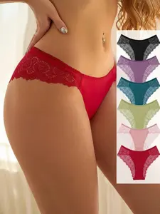 Women's Contrast Lace Panty, Soft Comfy Breathable Knicker for Daily Wear, Underwear for All Seasons floral design lingerie collection sexy bikini Multicolor Comfort Stretch womenswear