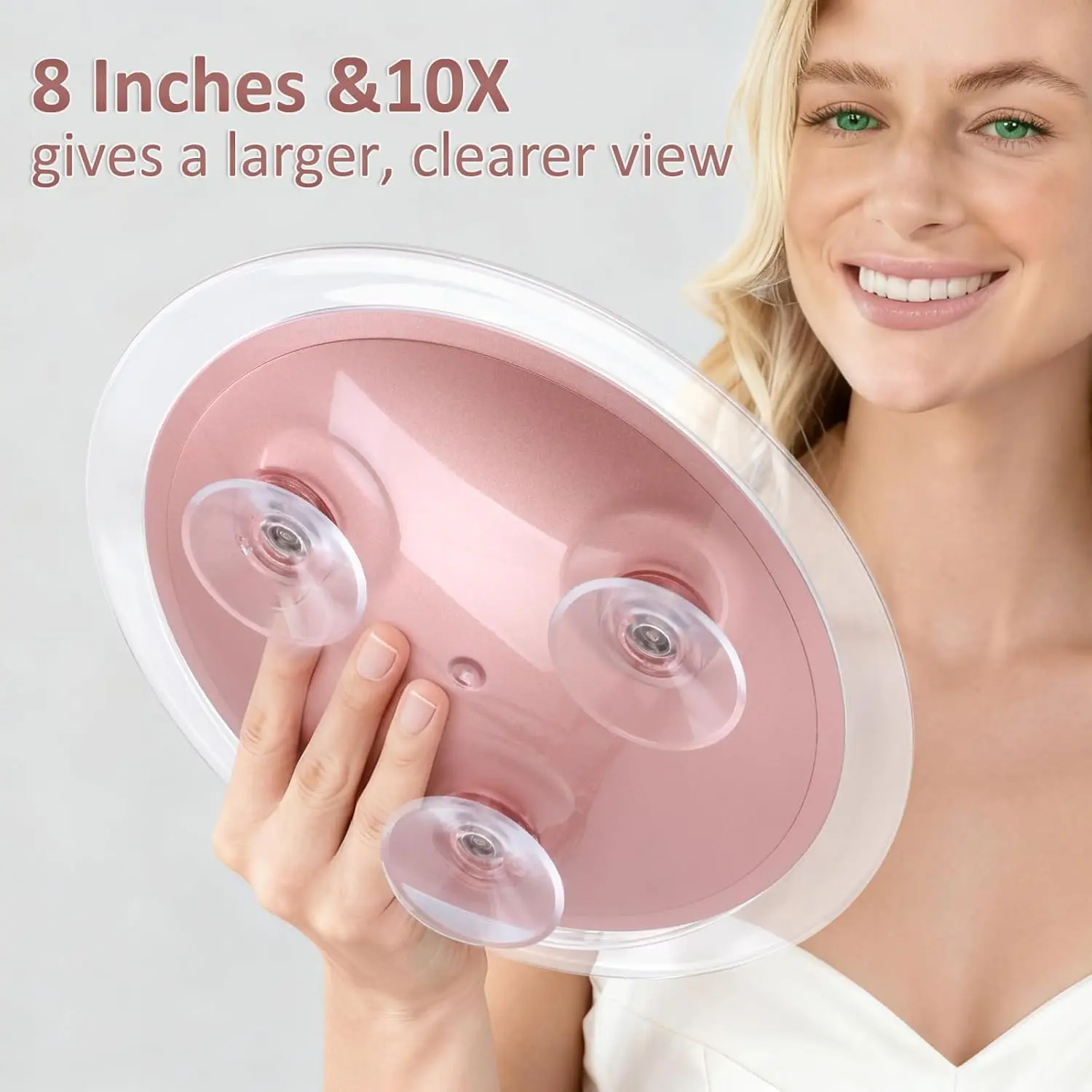SANTOO Large 8 Inch Round Magnifying Mirror with 3 Suction Cups for Easy Mounting (10X Magnification) - Perfect for Detailed Grooming and Travel Decor Gift