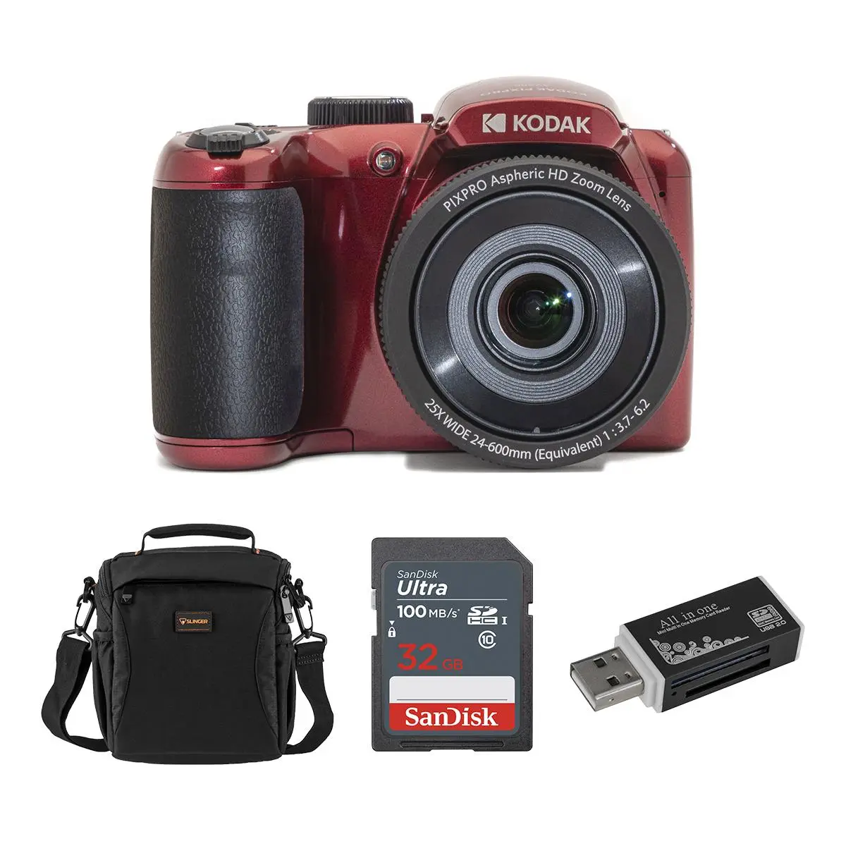 Kodak KODAK PIXPRO AZ255-RD 16MP Digital Camera 25X Optical Zoom 24mm Wide Angle Lens Optical Image Stabilization 1080P Full HD Video 3' LCD Vlogging Camera, With Bag & 32GB SD Card +