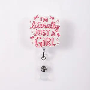 1pc Badge Reel I'm Literally Just a Girl, Sweet Cool Style Retractable ID Card Holder, Fashionable Work Badge Clip for Women