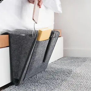 1pc Felt Bedside Storage Organizer Phone Book Magazine Holder Pockets Hanging Storage Bag Baby Tissue Box For Bed Sofa Side Pouc
