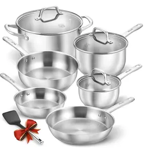 KOCH SYSTEME CS Stainless Steel Pots and Pans Set, 10 Piece Stainless Steel Cookware Set for Professional Cooking, Kitchen Cookware Sets, Induction Compatible Cookware Set 10 Pcs, Pots and Pans