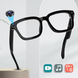 Smart Bluetooth Glasses with Camera, 1080p Video Recording Wearable Glasses, Multifunctional Wireless Audio Glasses with Headphone, Outdoor Sports Camera Sunglasses with Intelligent Voice Assistant, Anti-blue Light Protection Eyeglass fathersdaygift