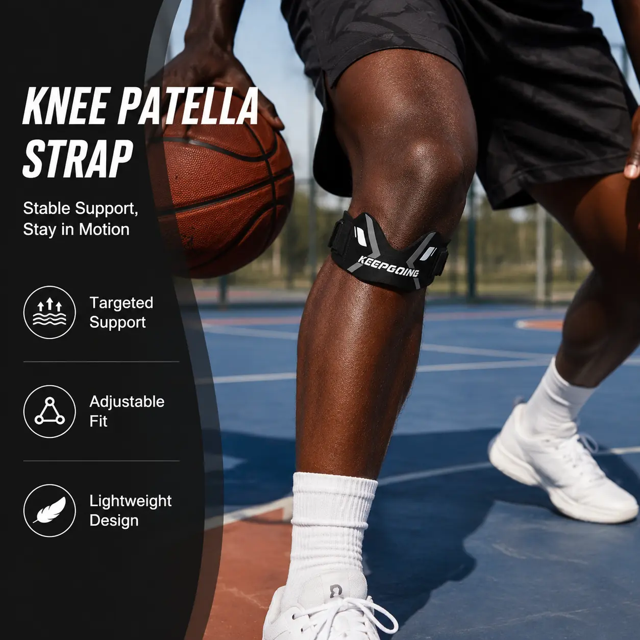 1-piece patella compression band for the knee joint — lightweight, adjustable strap suitable for running, basketball, and everyday physical activities