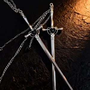 2PCS 20.5cm Ancient Style Sword Hair Stick Chinese Hair Clip for Men Women with Tassel Accessory Cross Design Love Punk Hair Claw Shining Brightly Hairpin