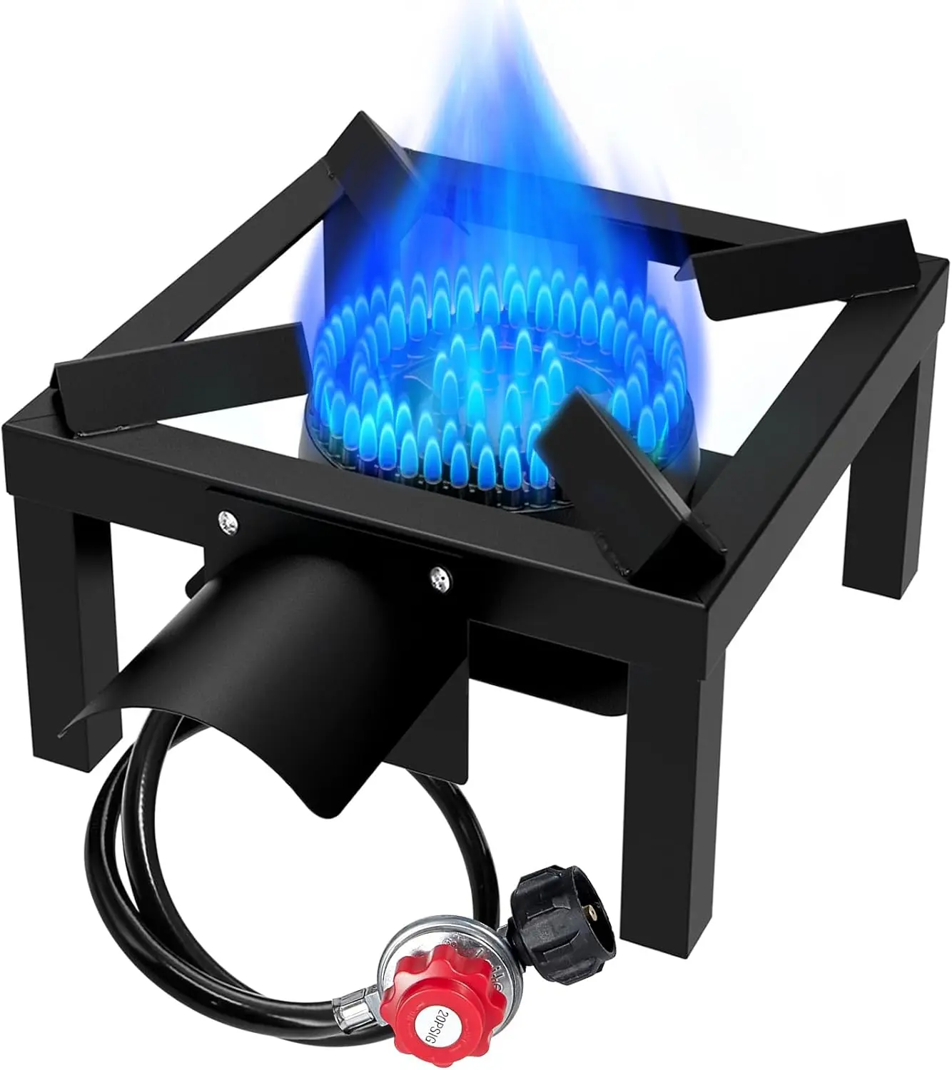 High Pressure Single Propane Burner – Outdoor Cooking Stove with Heat Shield & Guard | Portable Propane Burner Head for Camping, Tailgating, Seafood Boil & Home Brewing