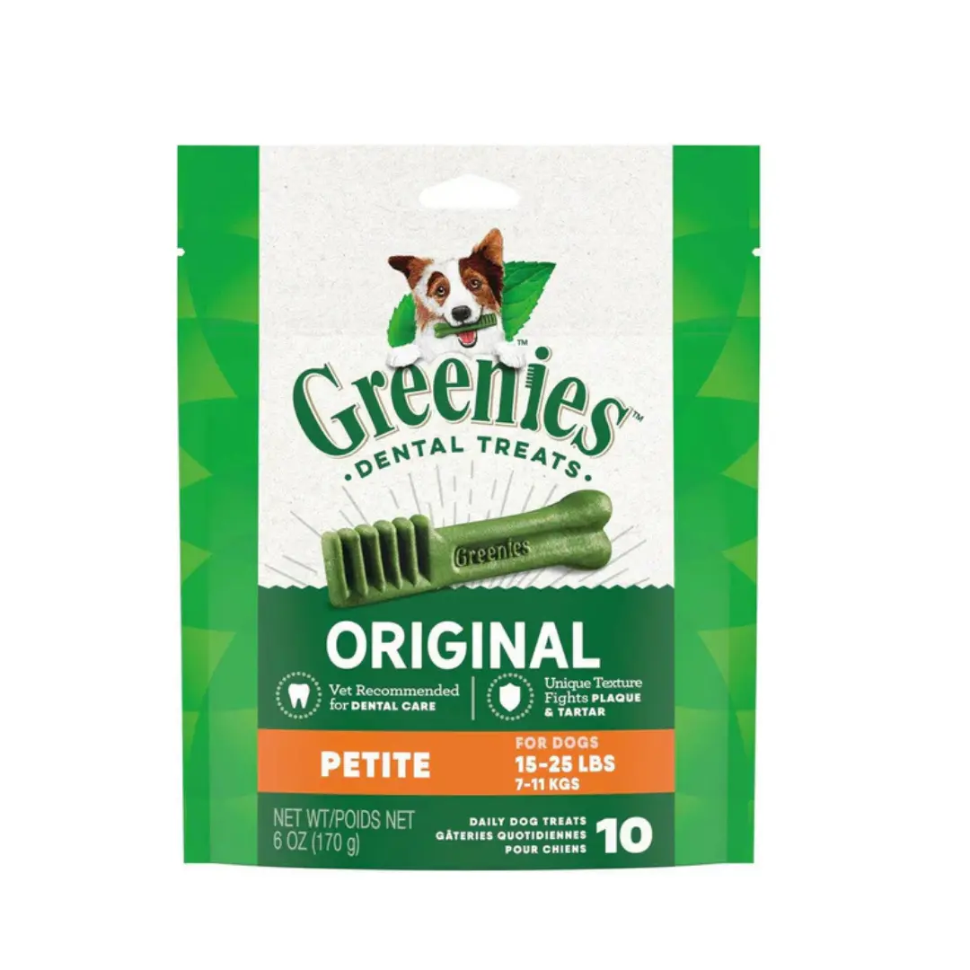 Greenies Original Dental Chews for Dogs - Petite Treat-Pak with Glycerin, Biotin, Dicalcium Phosphate, Lecithin, Wheat Flour, Gelatin, Potassium Chloride, Fresh Breath Support, Highly Soluble, Healthy Gut Bacteria Balance, Iron Amino Acid Chelate, Mangane