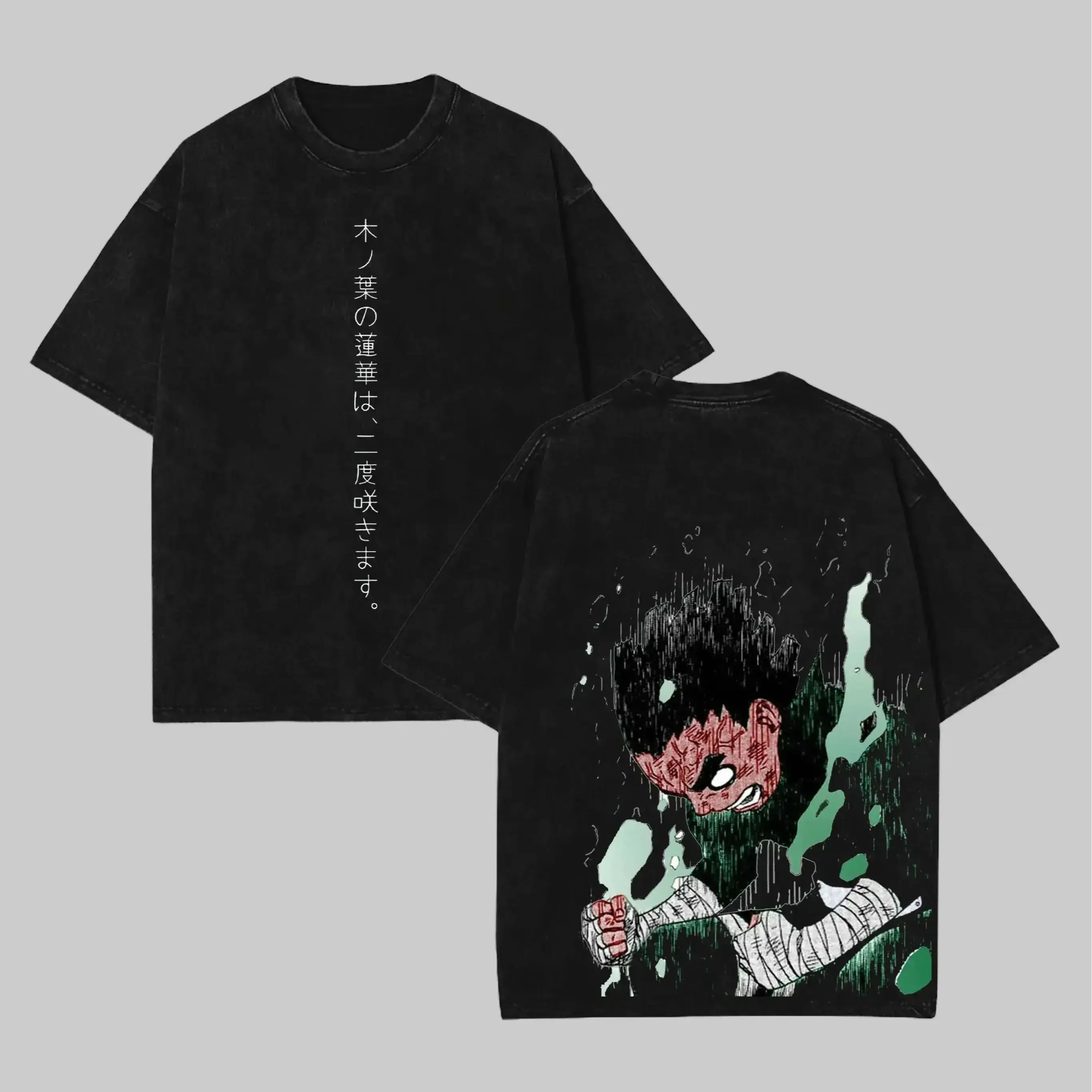 Rock Lee - Naruto Anime Double Printed Vintage Washed Tee Unisex Oversize Anime Manga Washed Heavyweight Cotton T-shirt, Gift For Anime Fan, Anime Lover