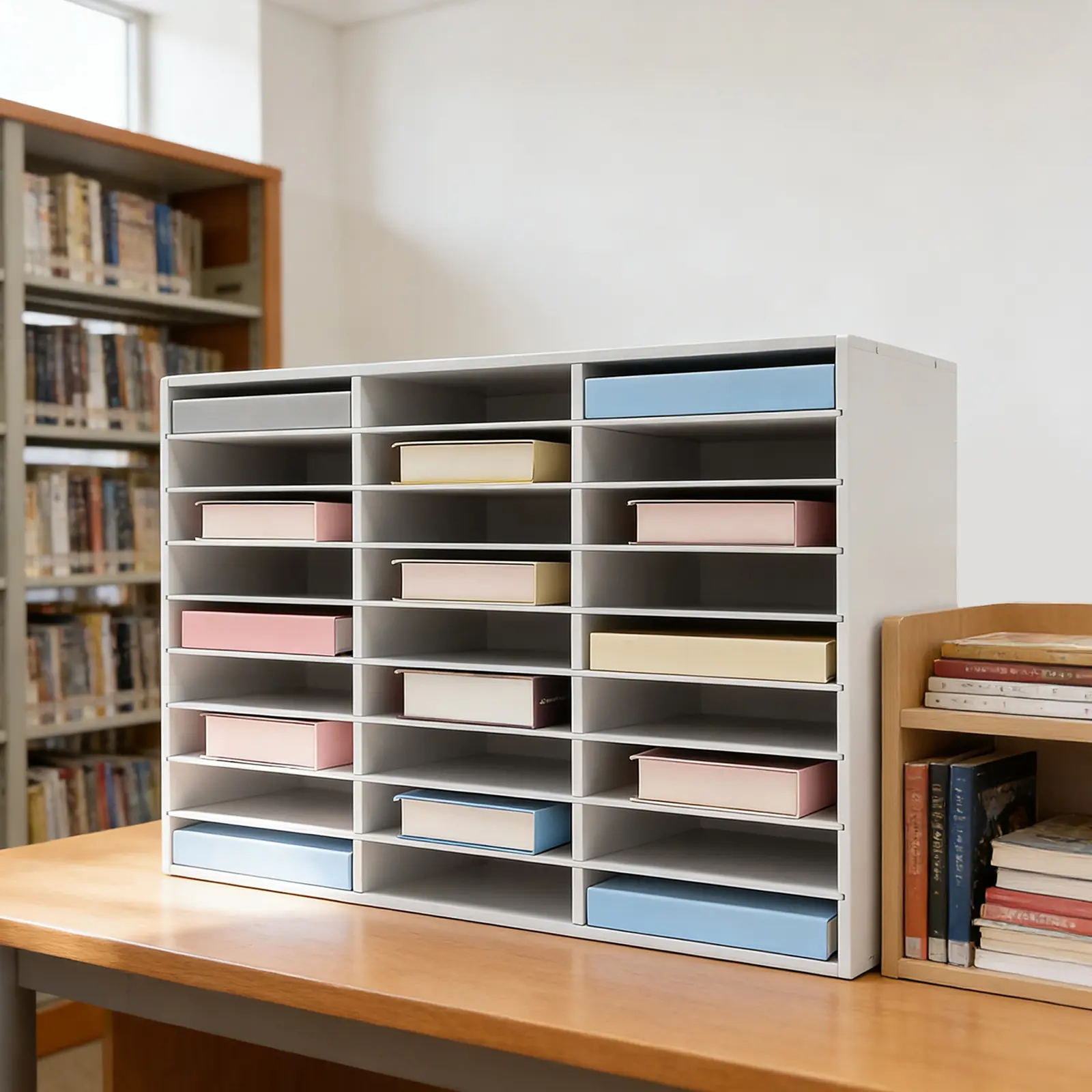 27-Slot PVC Paper Organizer - 50KG Capacity A4 Document Holder with Removable Shelves, Heavy-Duty Desk Organizer Tidy, Corporate Work Desk Accessory for Files & A4 Paper Storage, Corporate Work Desk Accessories