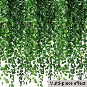 Artificial Ivy Leaf Wreath Set, Artificial Ivy Garland, Fake Vine Hanging Plant Backdrop for Room Bedroom Wall Decor, Jungle Theme Party Wedding Decoration, 80cm Long, Ornaments, Artificial Hanging Plants