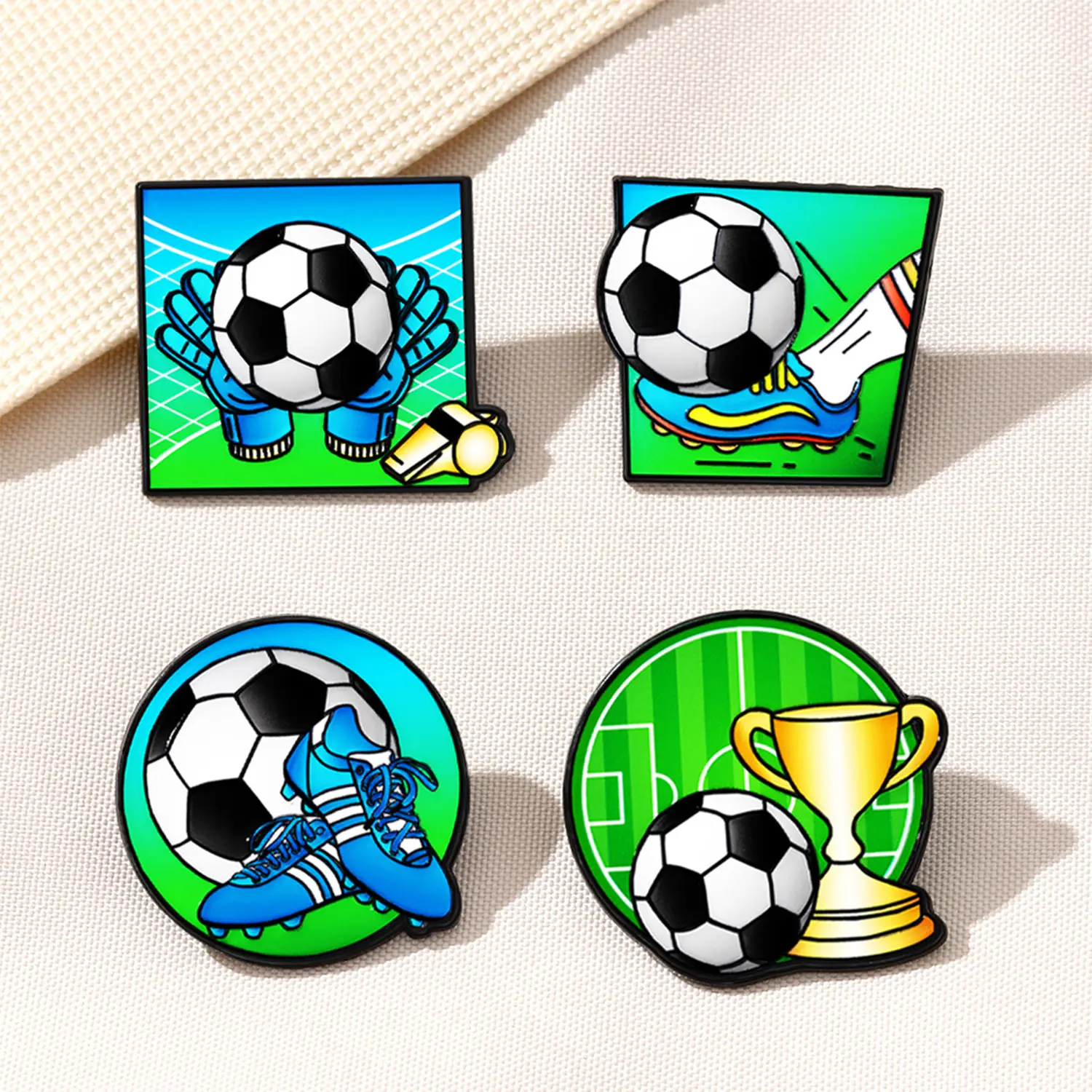 4 Pack Soccer Enamel Pins Set - Football, Cleats, Goalkeeper Gloves & Trophy Lapel Pins for Sports Fans, Backpacks, Jackets, Gifts