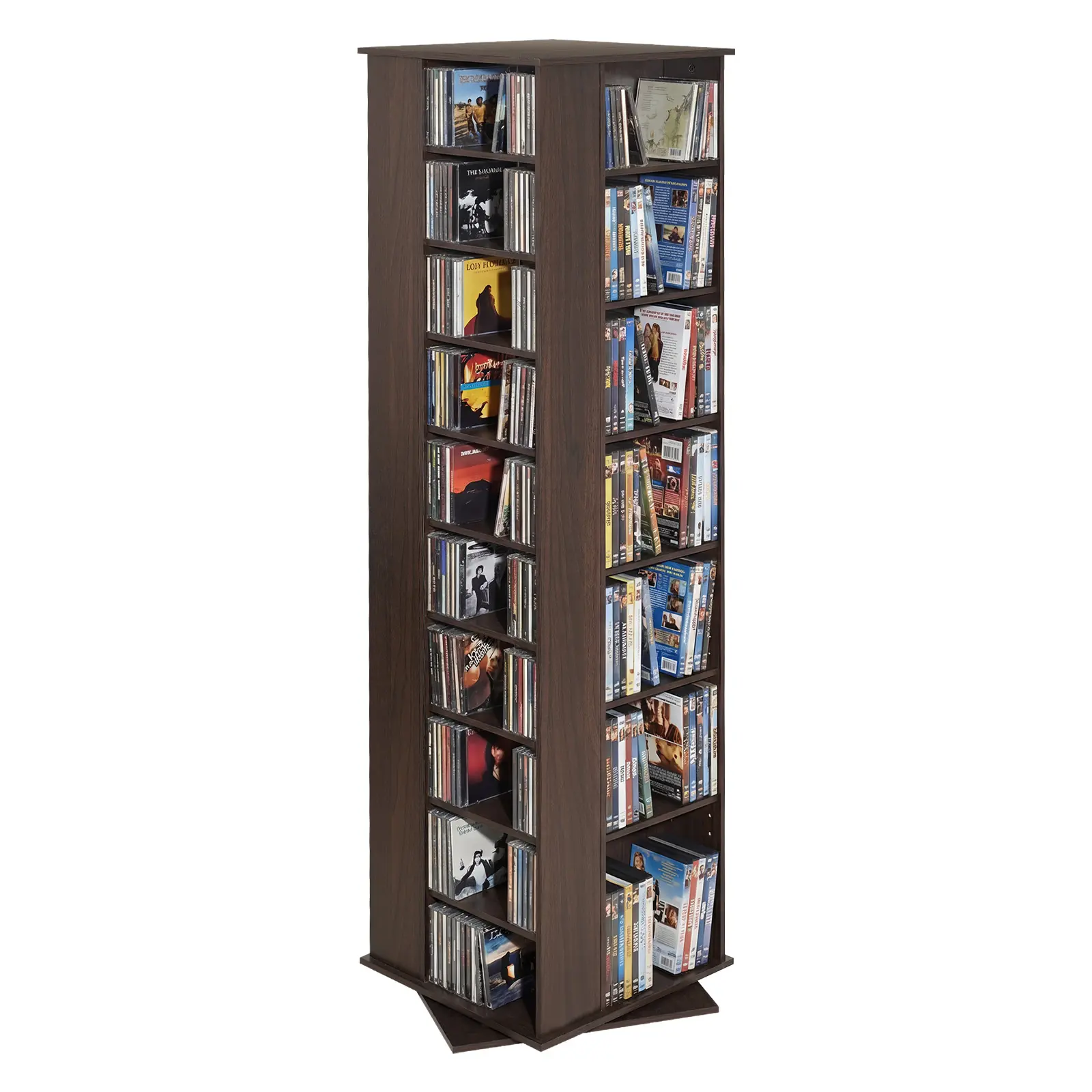 【SummerFinds】VEVOR Rotating Media Storage Cabinet - Compact Tower with 34 Compartments, Adjustable Shelves, Kraft Labels, Rotates Fully for CDs, DVDs, Books, Game Discs - Brown for Living Room, Home Office, 360-Degree Cd Racks, Adjustable Cd Racks