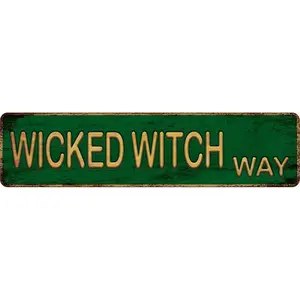 1pc Vintage "WICKED WITCH WAY" Metal Tin Sign| 4x16 Inch Retro Street Sign for Home, Bar & Cafe| Witch-Themed Wall Decor with Pre-Drilled Holes| Multiple Style Options for Halloween, Gothic & Year-Round Decor| Home & Kitchen Accent