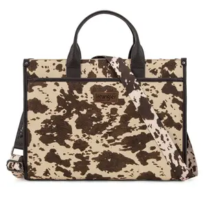 Wrangler Heavy-Duty Carry-All Large Capacity Tote Work Laptop Bag with Leopard Print & Detachable Strap for Women's Commute & Everyday Use - Commuter Purse