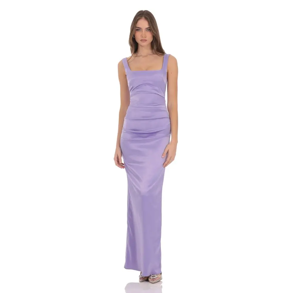 Satin Bodycon Maxi Dress in Lilac