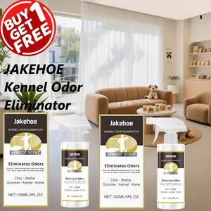 Jakehoe Kennel Odor Eliminator 2 Pieces (120ml*2) Buy One Get One Free Pet Odor Eliminator Spray Enzyme Powered for Dog Urine Stains Lick Safe Non toxic for Carpets Crates Furniture Unscented Odor Control Enzyme Technology