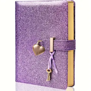 Diary, with lock and key, Gretel PU shiny faux leather, diary, with lock, travel secret notebook, ladies 5.3 x 7 inches (approx. 13.5 x 17.8 cm)