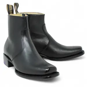 Botin de Piel Punta Dubai Cuadrada Para Hombre Color Negro-LC266